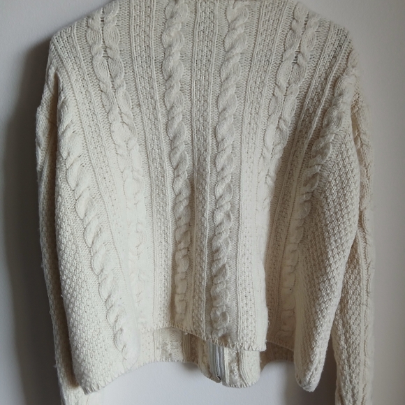 Inis Crafts Sweater Medium Full  Zip Wool Fisherman Knit Ireland Cable knit FLAW - Picture 8 of 11